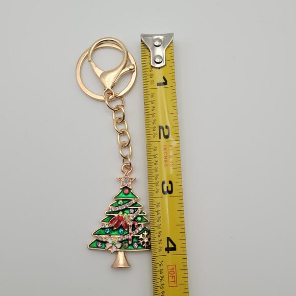 Sparkly Christmas Tree Key Chain Bag Backpack Charm Gold Tones Large Hook Gift - Picture 3 of 3